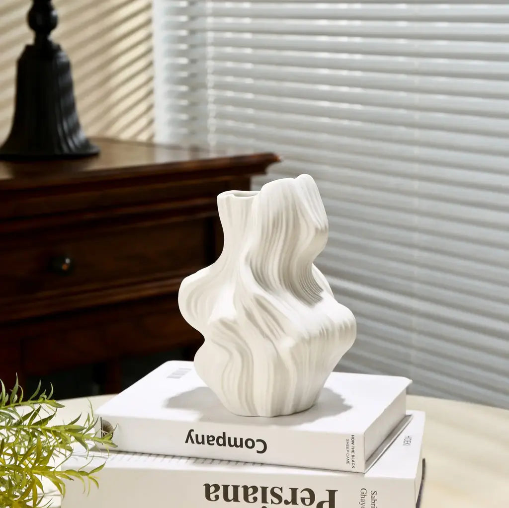 Vaso de Cerâmica Escultural Ondulado Decorativo