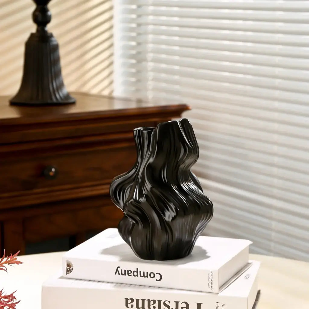 Vaso de Cerâmica Escultural Ondulado Decorativo