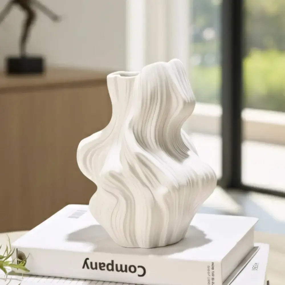 Vaso de Cerâmica Escultural Ondulado Decorativo