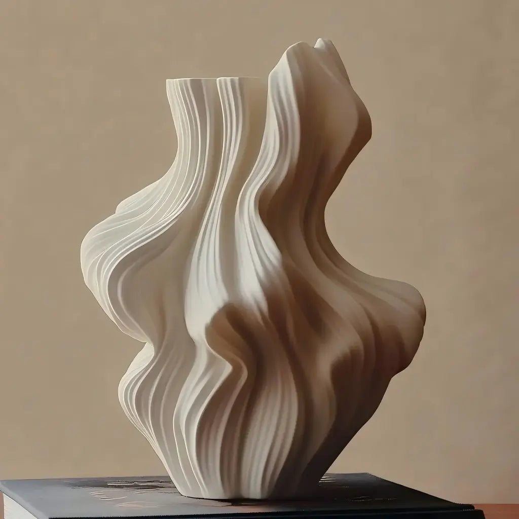 Vaso de Cerâmica Escultural Ondulado Decorativo